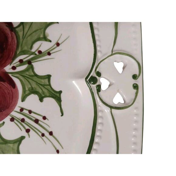 RCCL Christmas Tray 15" White Green HOLLY Hand Painted Glazed Ceramic PORTUGAL - Picture 8 of 14